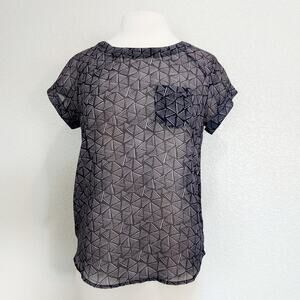⭐️5/$20 Brooklyn Industries Black Sheer Graphic Print Blouse Size S